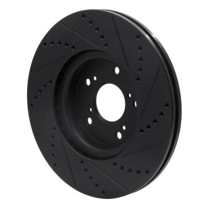Acura TL Brake Rotor (1) - Front Left - R1 Concepts - Drilled & Slotted - Black - `04-`08